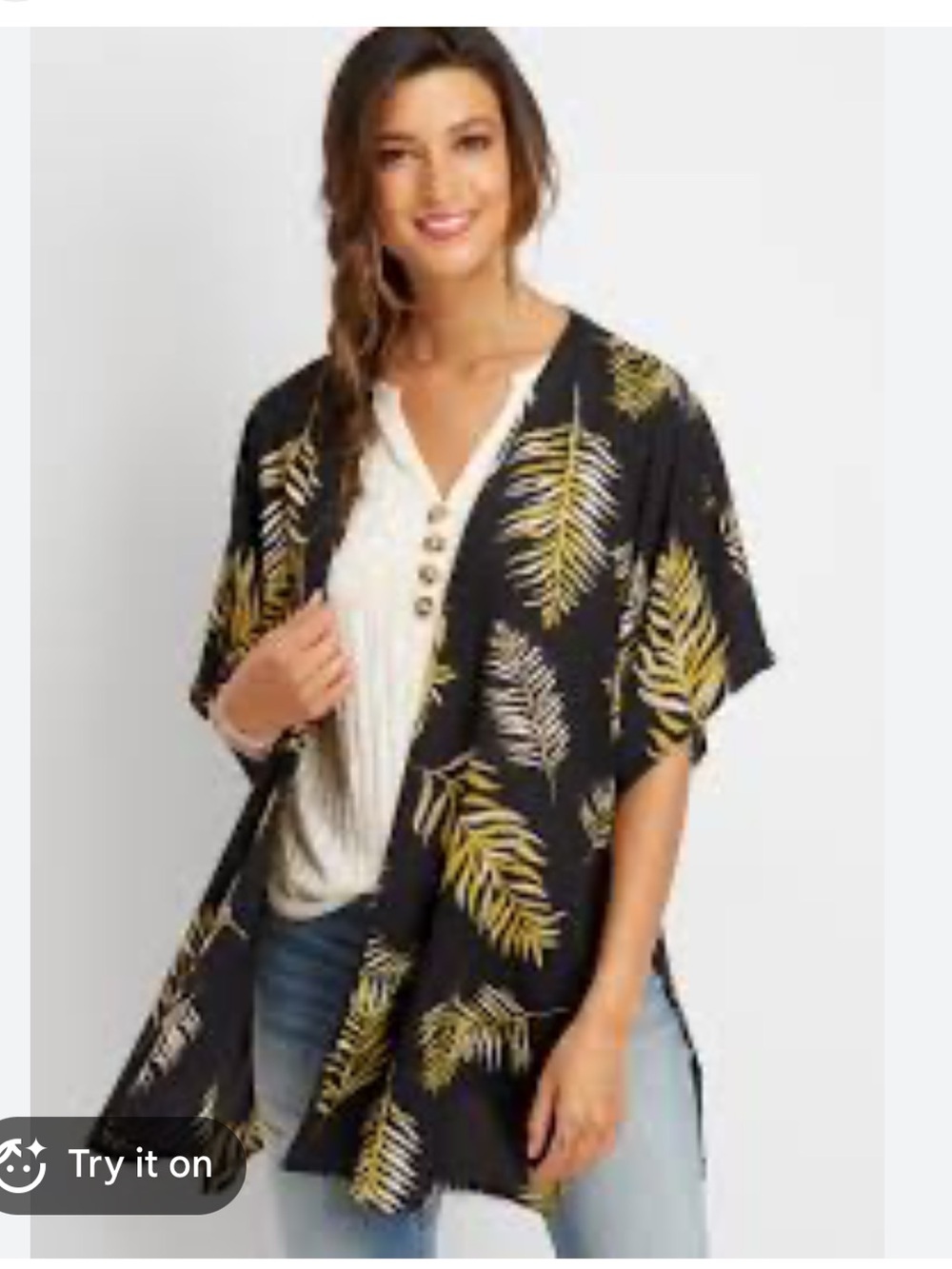 🆕 S/M Maurices Women’s Oasis Palm Print Short Sleeve Kimono Duster NWT